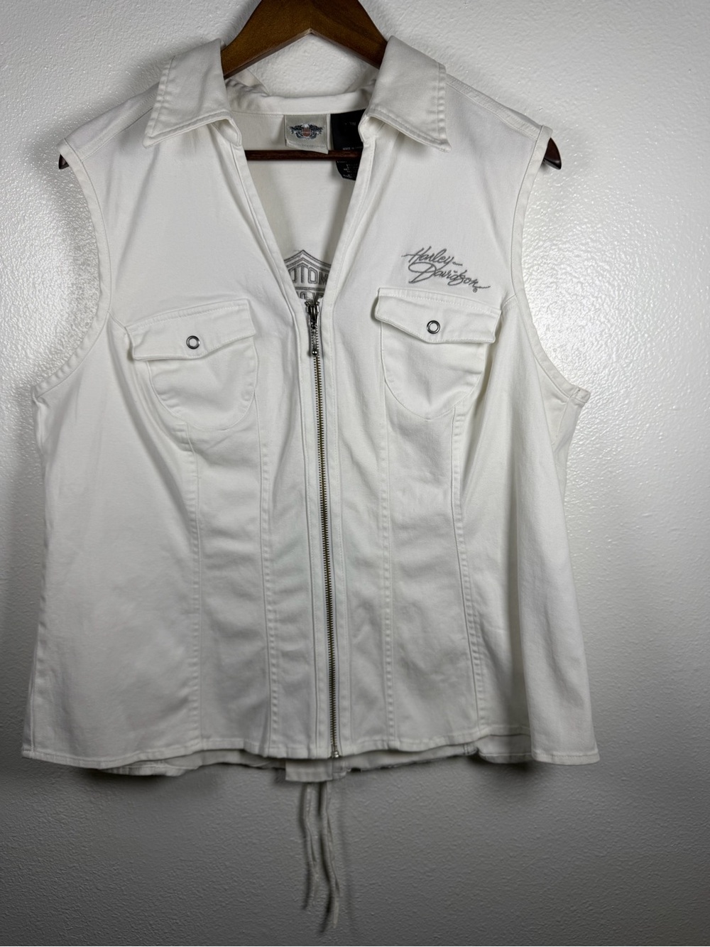 Harley-Davidson White Sleeveless Zip-Front Tank Top